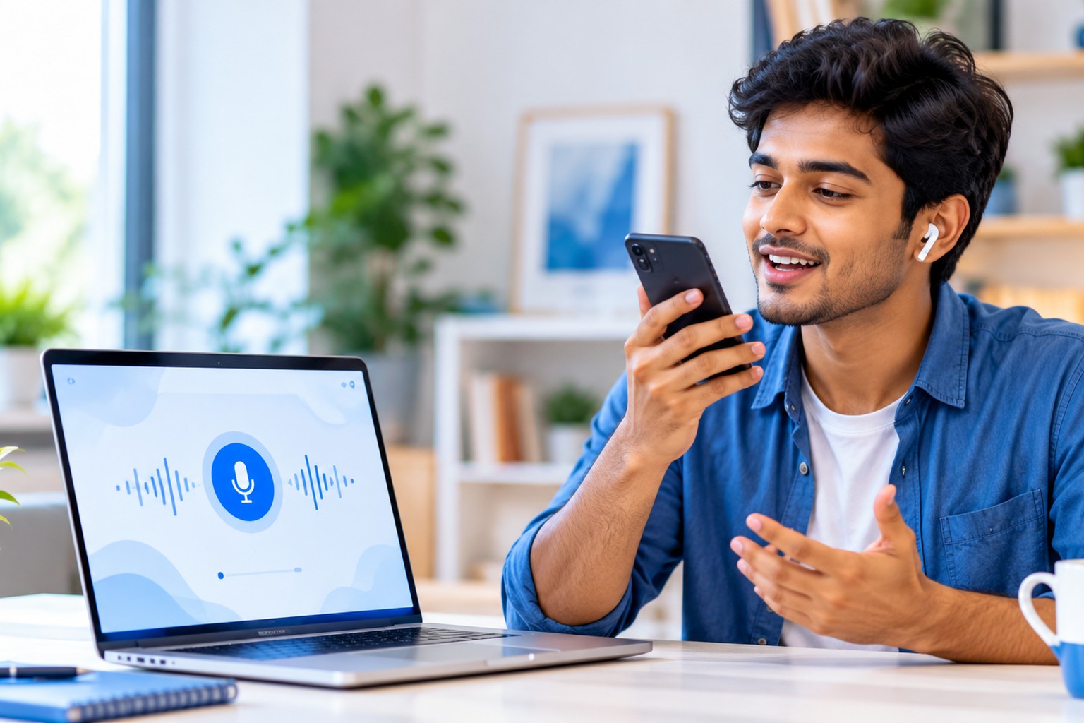 Learner practising spoken English with a phone